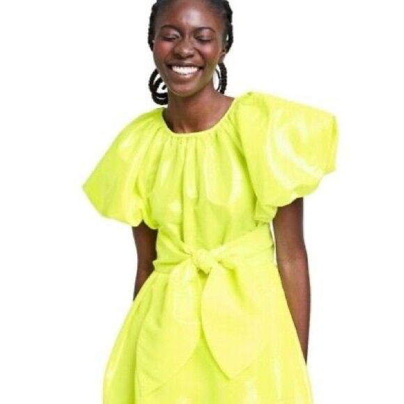 Christopher John Rogers Puff Sleeve Tie Waist Volume Dress Size Medium - Picture 3 of 7